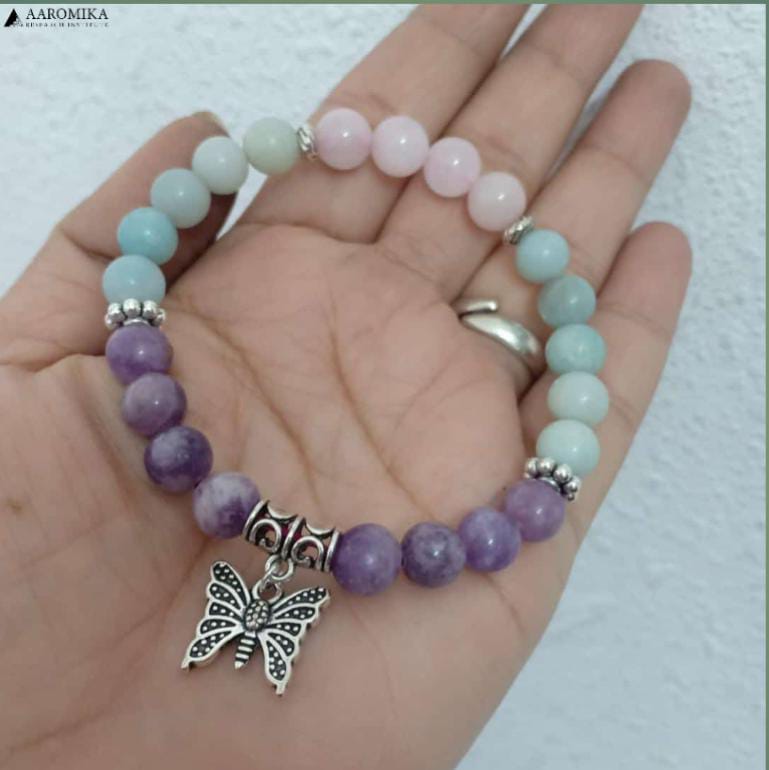 Amazonite, Rose Quartz & Amethyst Butterfly Healing Bracelet